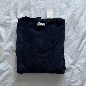 hollister navy blue cable knit button up sweater square neckline